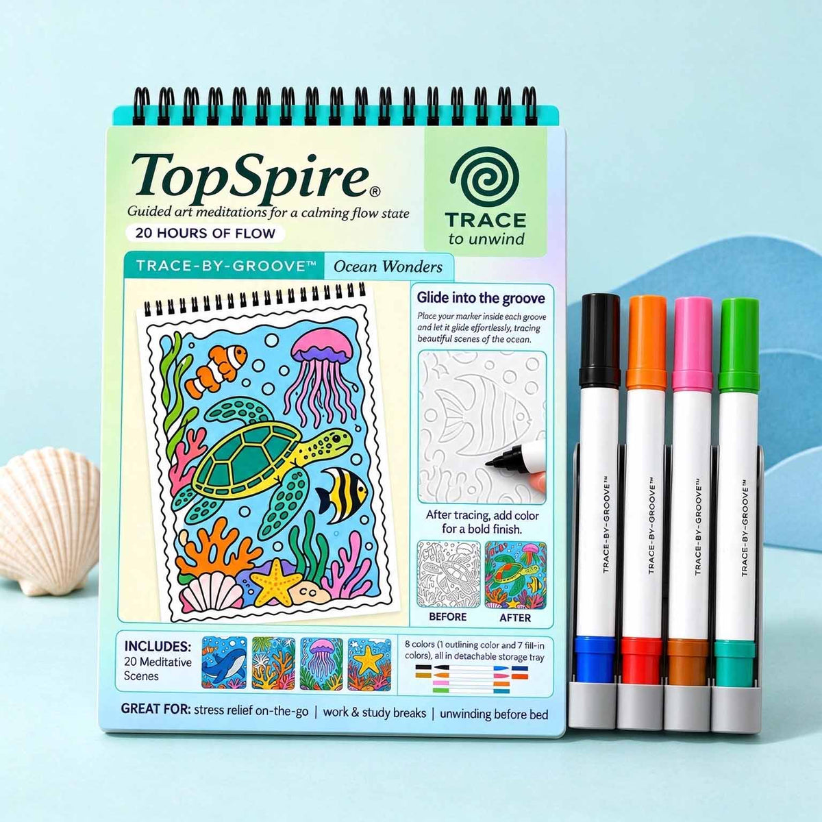 🥳2026 HOT SALE 🌿Trace-By-Groove Guided Flow Art Coloring Pad with Double-Sided Markers 🎨
