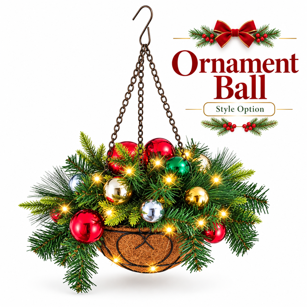 ๐ Last Day 50% OFF ๐ Pre-Lit Christmas Hanging Basket | Pre-lit, weather-resistant, and zero maintenance๐