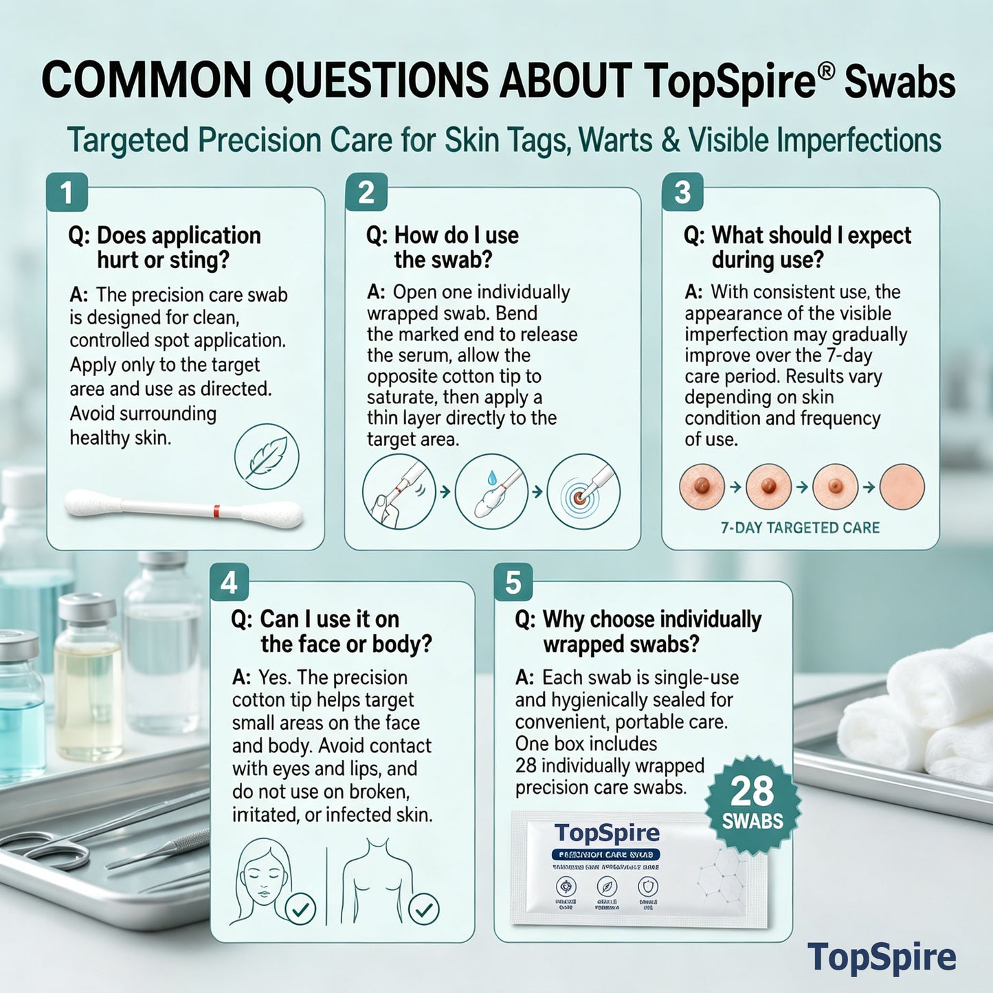 TopSpire® 👩‍⚕️7-Day 𝗦𝐤𝐢𝐧 𝐓𝐚𝐠 & 𝗪𝐚𝐫𝐭 𝐂𝐚𝐫𝐞 𝐏𝐫𝐞𝐜𝐢𝐬𝐢𝐨𝐧 𝐒𝐰𝐚𝐛𝐬（Individually Sealed, Single-Use）🔥 Visible Results in 7 Days—or Your Money Back! ✅💙