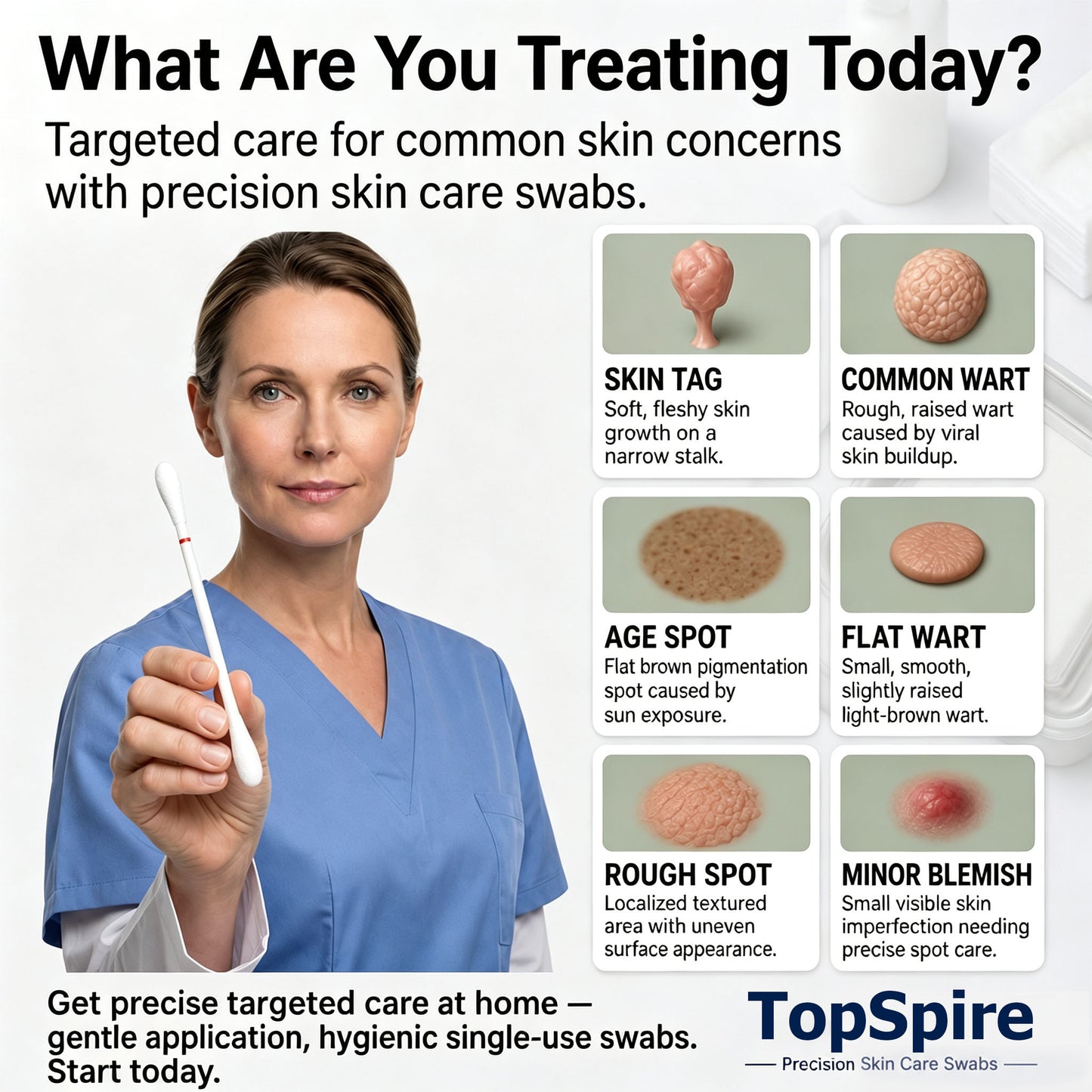 TopSpire® 👩‍⚕️7-Day 𝗦𝐤𝐢𝐧 𝐓𝐚𝐠 & 𝗪𝐚𝐫𝐭 𝐂𝐚𝐫𝐞 𝐏𝐫𝐞𝐜𝐢𝐬𝐢𝐨𝐧 𝐒𝐰𝐚𝐛𝐬（Individually Sealed, Single-Use）🔥 Visible Results in 7 Days—or Your Money Back! ✅💙