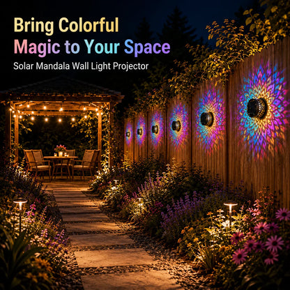 Solar Mandala Wall Light Outdoor Garden Fence Projector Lamp Patio Ambient Decor