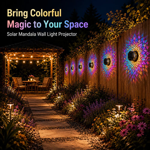 Solar Mandala Wall Light Outdoor Garden Fence Projector Lamp Patio Ambient Decor