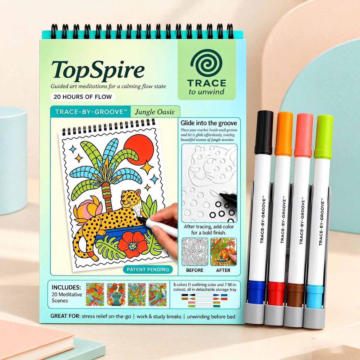 🥳2026 HOT SALE 🌿Trace-By-Groove Guided Flow Art Coloring Pad with Double-Sided Markers 🎨