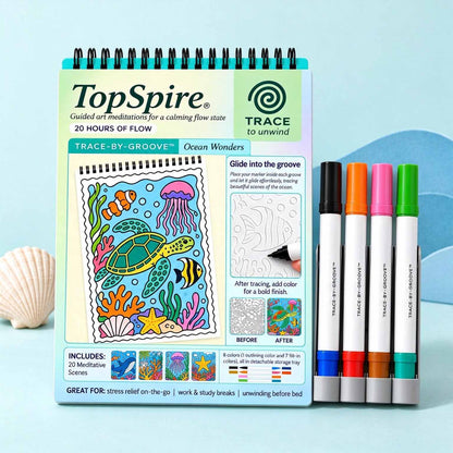 🥳2026 HOT SALE 🌿Trace-By-Groove Guided Flow Art Coloring Pad with Double-Sided Markers 🎨