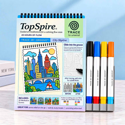 🥳2026 HOT SALE 🌿Trace-By-Groove Guided Flow Art Coloring Pad with Double-Sided Markers 🎨