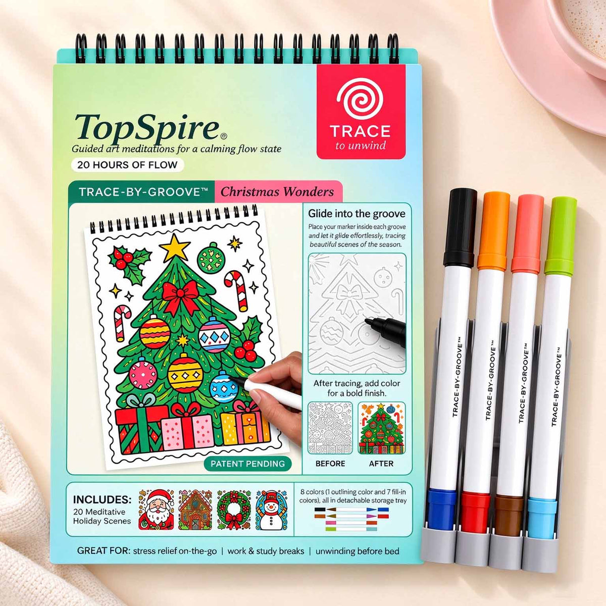 🥳2026 HOT SALE 🌿Trace-By-Groove Guided Flow Art Coloring Pad with Double-Sided Markers 🎨
