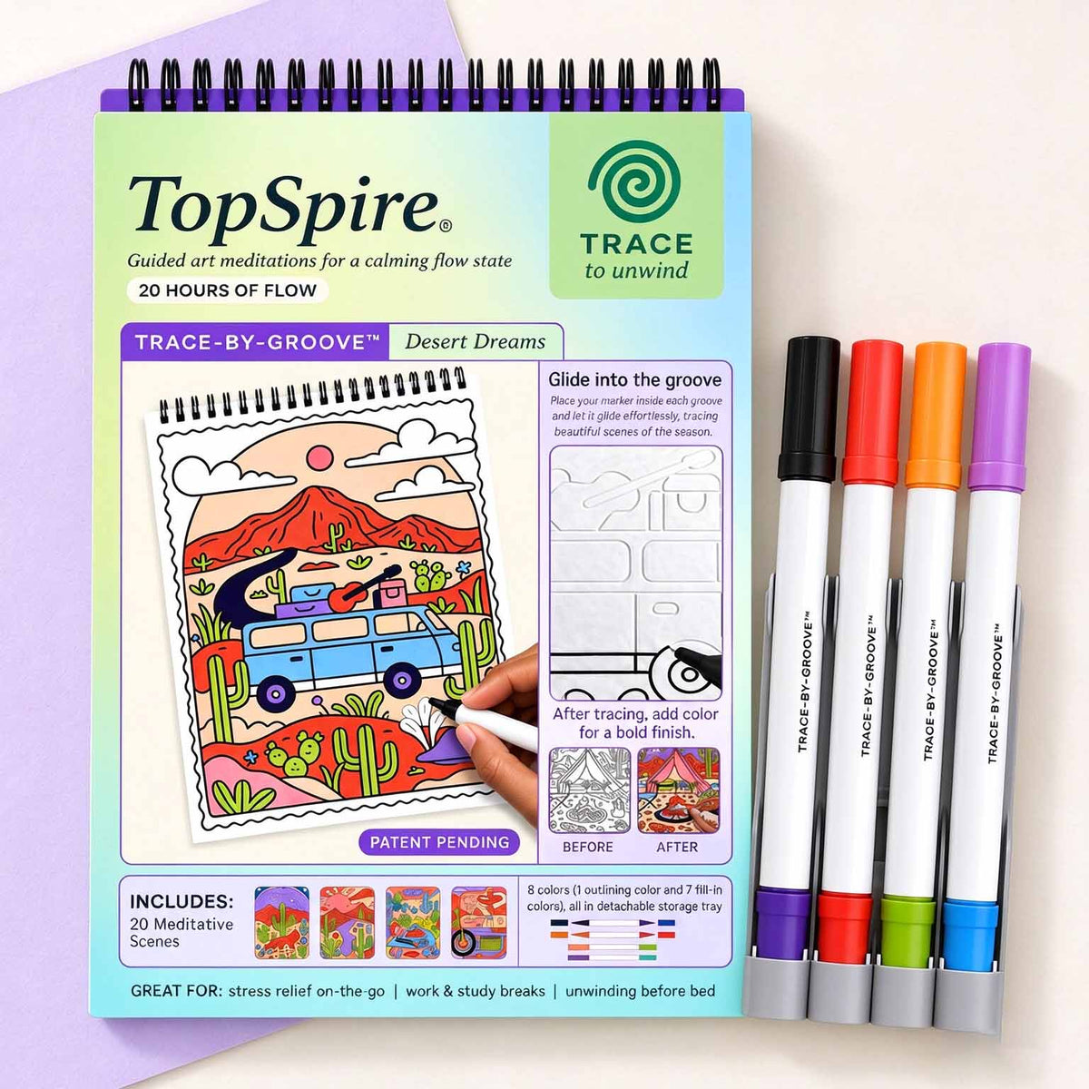 🥳2026 HOT SALE 🌿Trace-By-Groove Guided Flow Art Coloring Pad with Double-Sided Markers 🎨