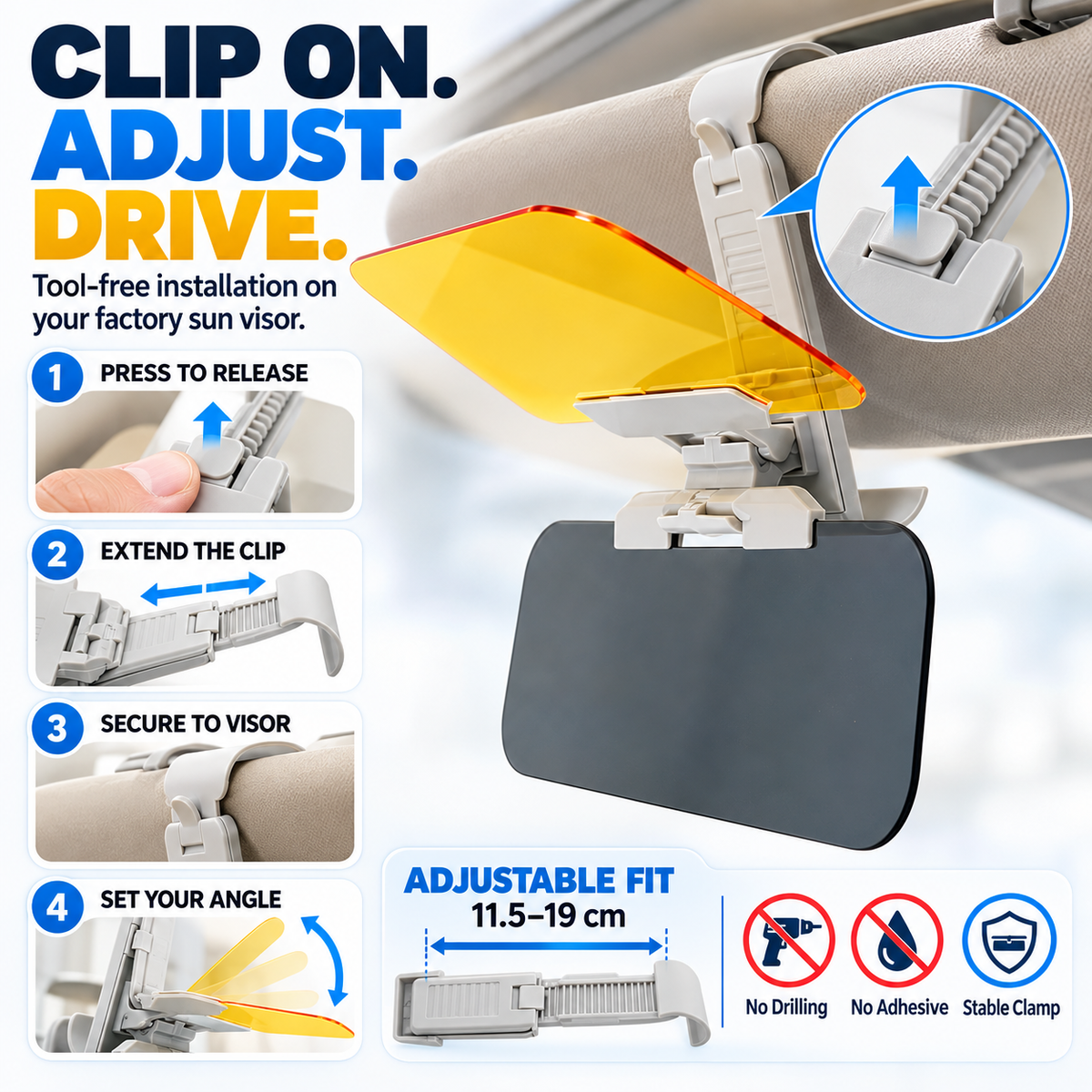 ⭐2-in-1 Car Visor Extender – Day & Night Anti-Glare Driving Shield