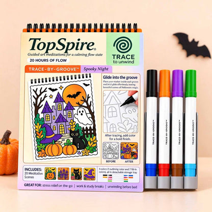 🥳2026 HOT SALE 🌿Trace-By-Groove Guided Flow Art Coloring Pad with Double-Sided Markers 🎨