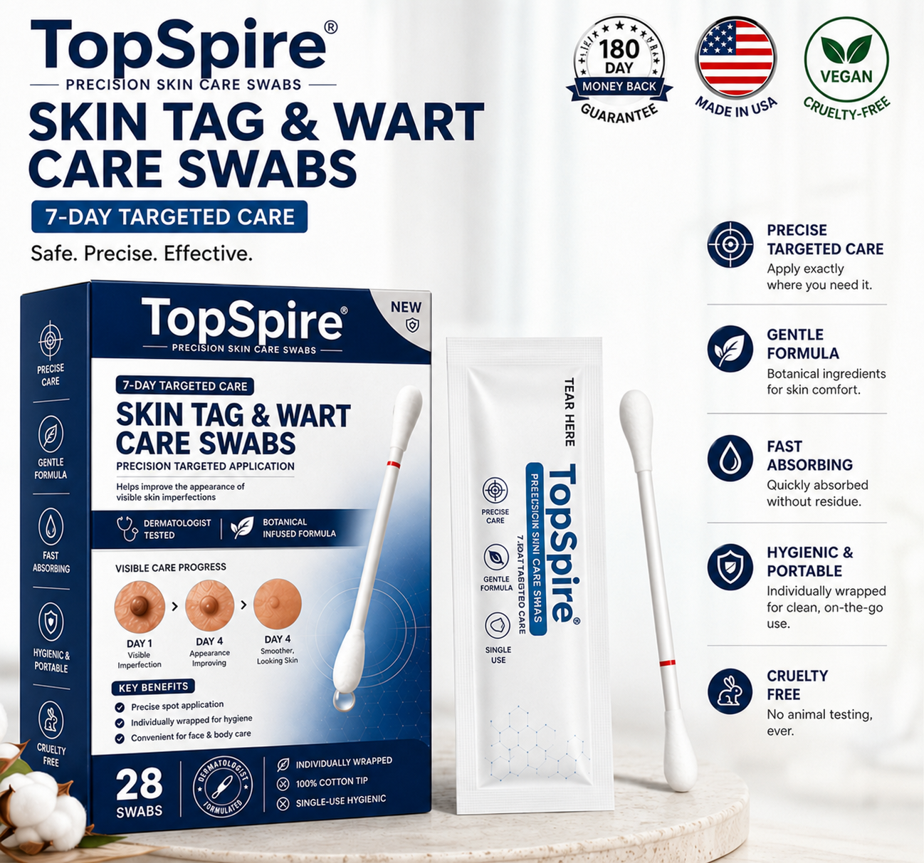 TopSpire® 👩‍⚕️7-Day 𝗦𝐤𝐢𝐧 𝐓𝐚𝐠 & 𝗪𝐚𝐫𝐭 𝐂𝐚𝐫𝐞 𝐏𝐫𝐞𝐜𝐢𝐬𝐢𝐨𝐧 𝐒𝐰𝐚𝐛𝐬（Individually Sealed, Single-Use）🔥 Visible Results in 7 Days—or Your Money Back! ✅💙